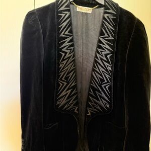 Escada Black Velvet Blazer with Zigzag Detail